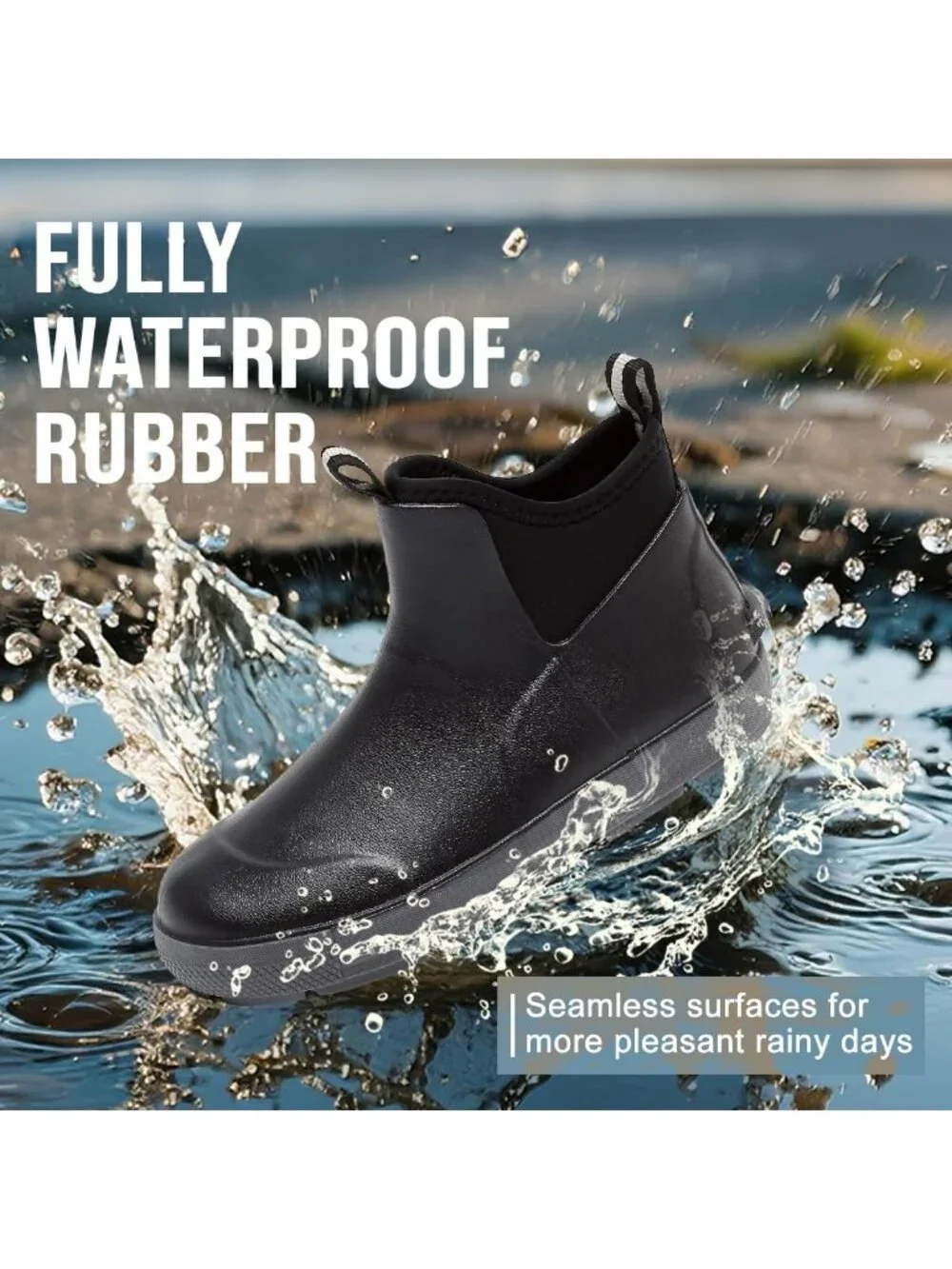 Waterproof Ankle Deck Boots for Men | Rubber Fishing Rain Boots, Slip-Resistant